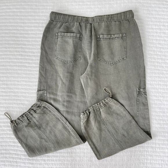 New Nicole Miller Linen Capri Drawstring Cargo Pants in Dark Olive Green Size M - Picture 2 of 6
